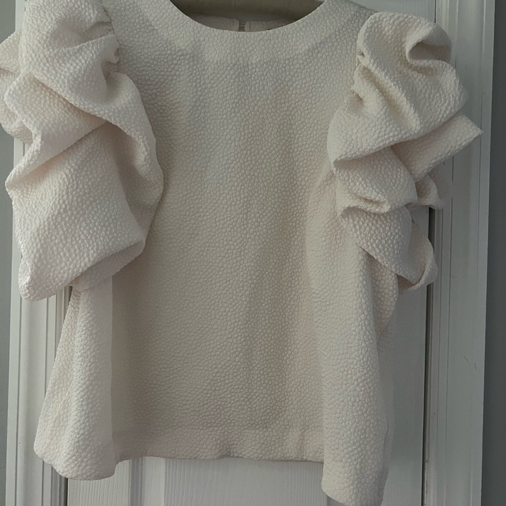 Express Cream Ruffle Sleeve Top